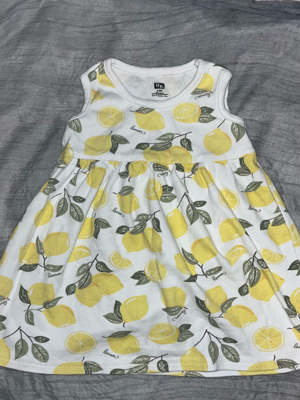 Hudson Baby Lemon Print Sleeveless Cotton Dress - White & Yellow